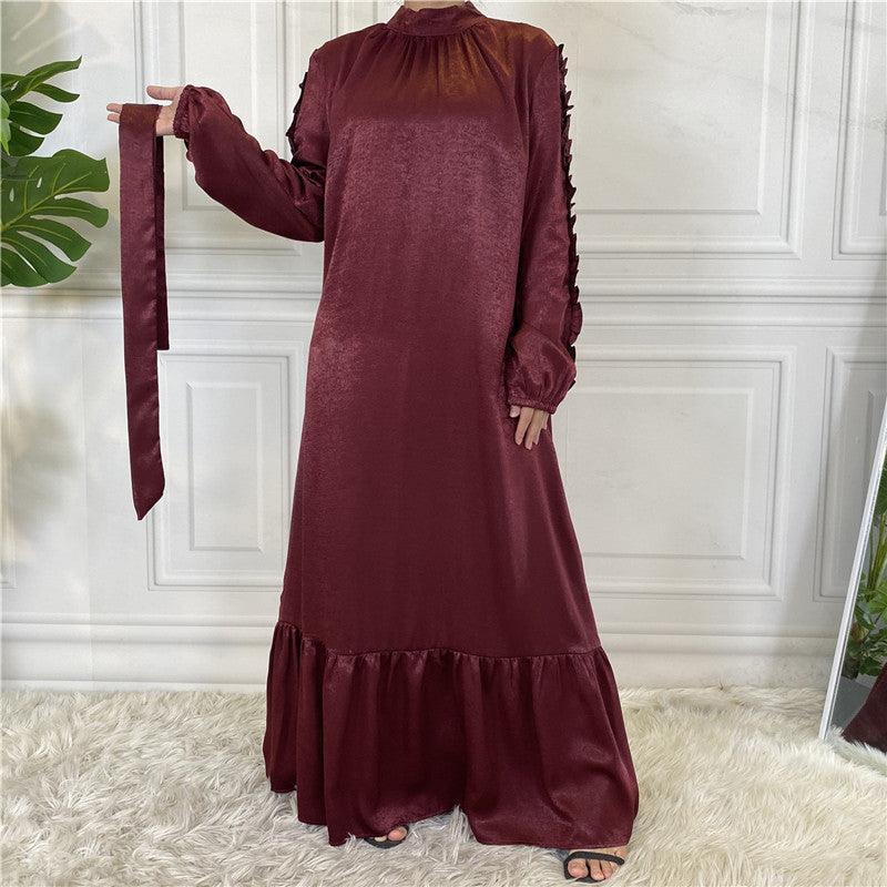 Women's Fashion Simple Hem Ruffle Long Sleeve Muslim outfit - Trendy Mix