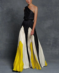 Stitching strapless contrast color long dress - Trendy Mix