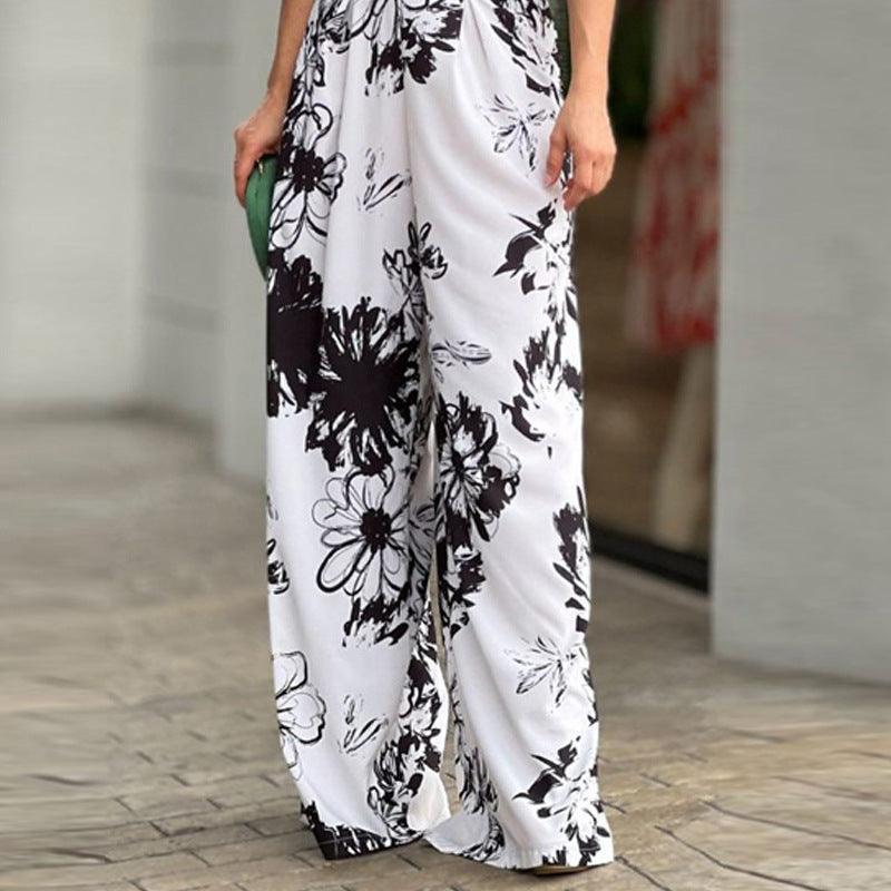 Printed High-Waist Batwing Sleeve Jumpsuit with Loose Fit - Trendy Mix