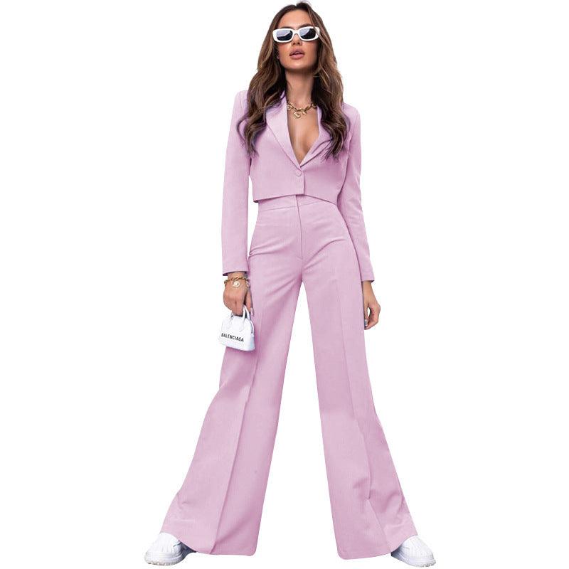 Fashion High Waist Wide Leg Pants Suit - Trendy Mix