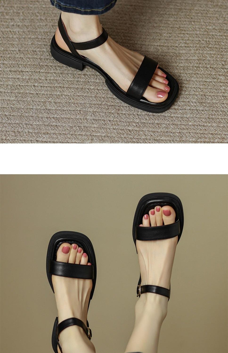 Women's Retro Leather Platform Sandals with Soft Sole and Ankle Buckle for Summer - Trendy Mix