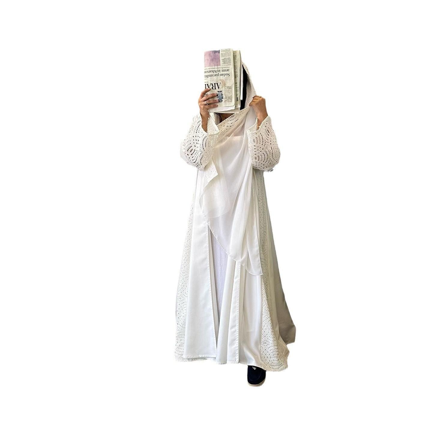 Elegant White Muslim Cardigan Robe for Women - Trendy Mix