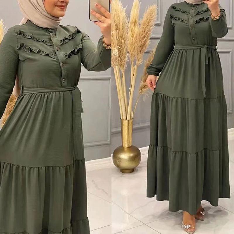 Chic Solid Colour Pleated outfit with Belt for muslim Women - Trendy Mix