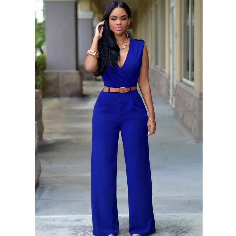 High Waist V-neck Wide-leg Pants Irregular Suit With Belt - Trendy Mix