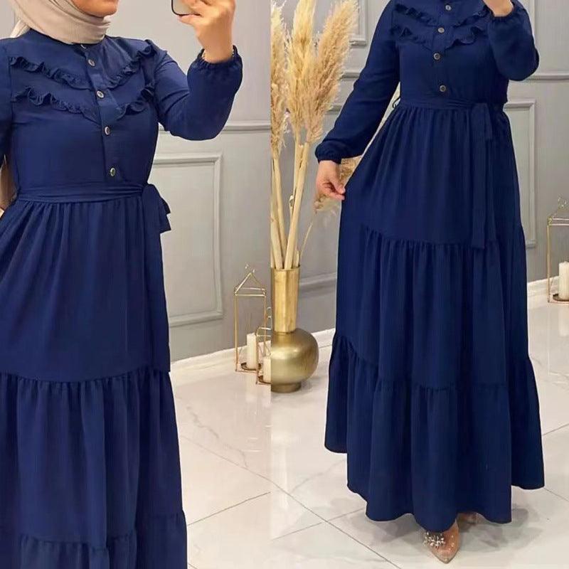 Chic Solid Colour Pleated outfit with Belt for muslim Women - Trendy Mix