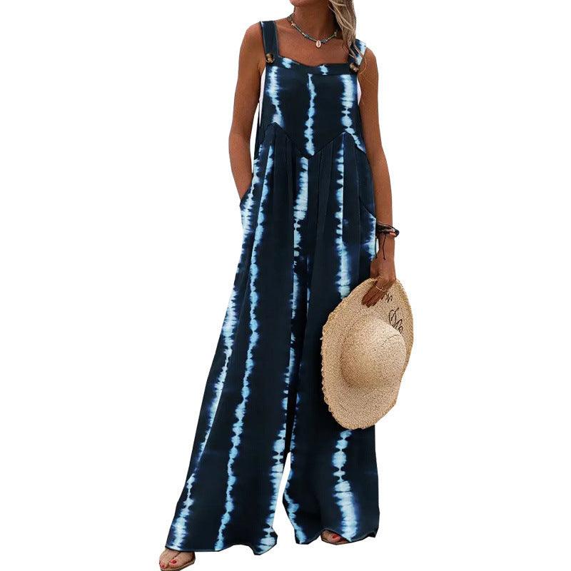 Casual Sleeveless Wide Leg Jumpsuit with European and American Prints for Women - Trendy Mix