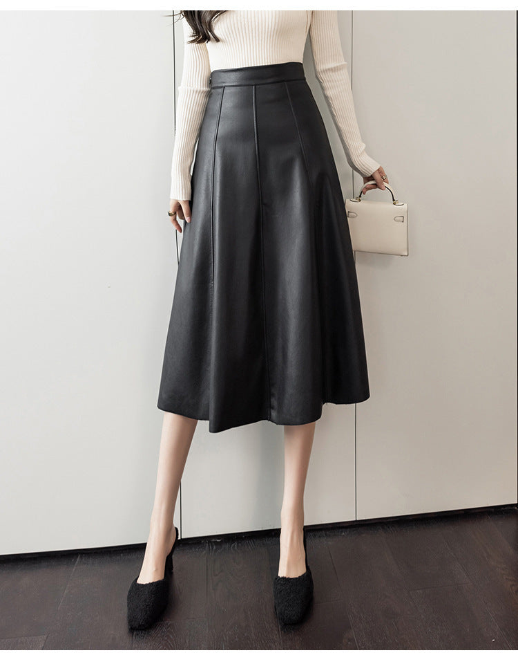 Women's Autumn And Winter High Waist PU Leather Skirt