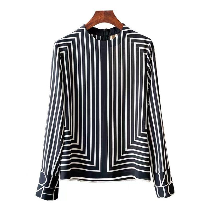 French High-end Vintage Stripe Silk Shirt For Women - Trendy Mix