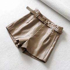 High-waist bud leather shorts