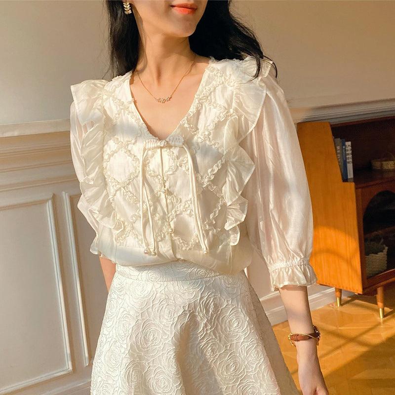 Artistic Women's Clothes Tencel Embroidered Shirt Women's Thin - Trendy Mix