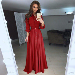 Long sleeve buttoned waist lace-up dress - Trendy Mix