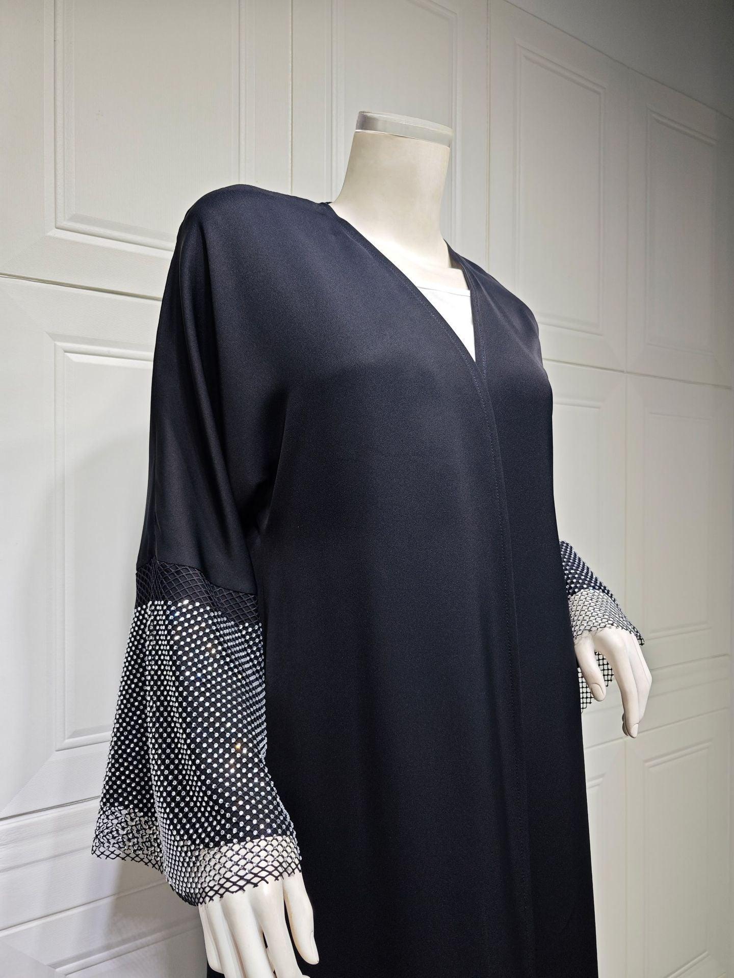 Stretchy Diamond Mesh Cardigan Abaya for Muslim Women - Trendy Mix