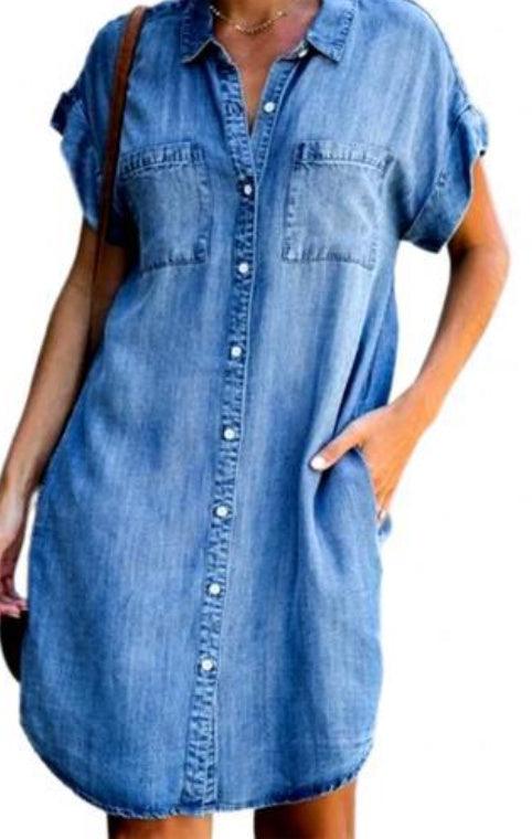 Blue Collar Short Sleeve Slim Dress - Trendy Mix