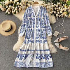 Holiday Style Printed Mid-length Loose Lotus Leaf Dress Women - Trendy Mix