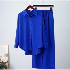 New Loose Long-sleeved Shirt Wide-leg Pants Casual Suit - Trendy Mix