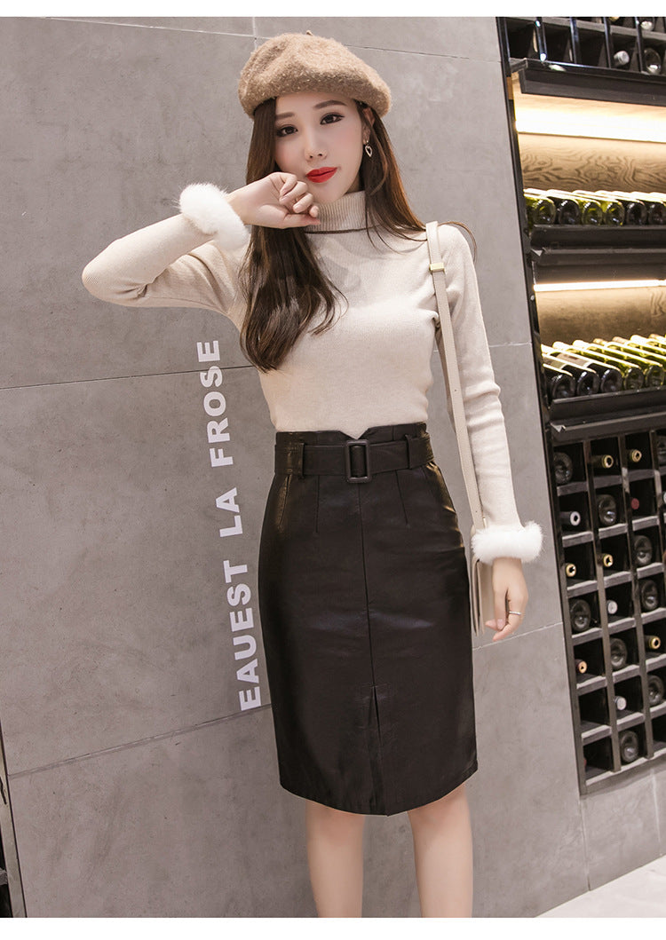 PU Leather Split A Shape Skirt