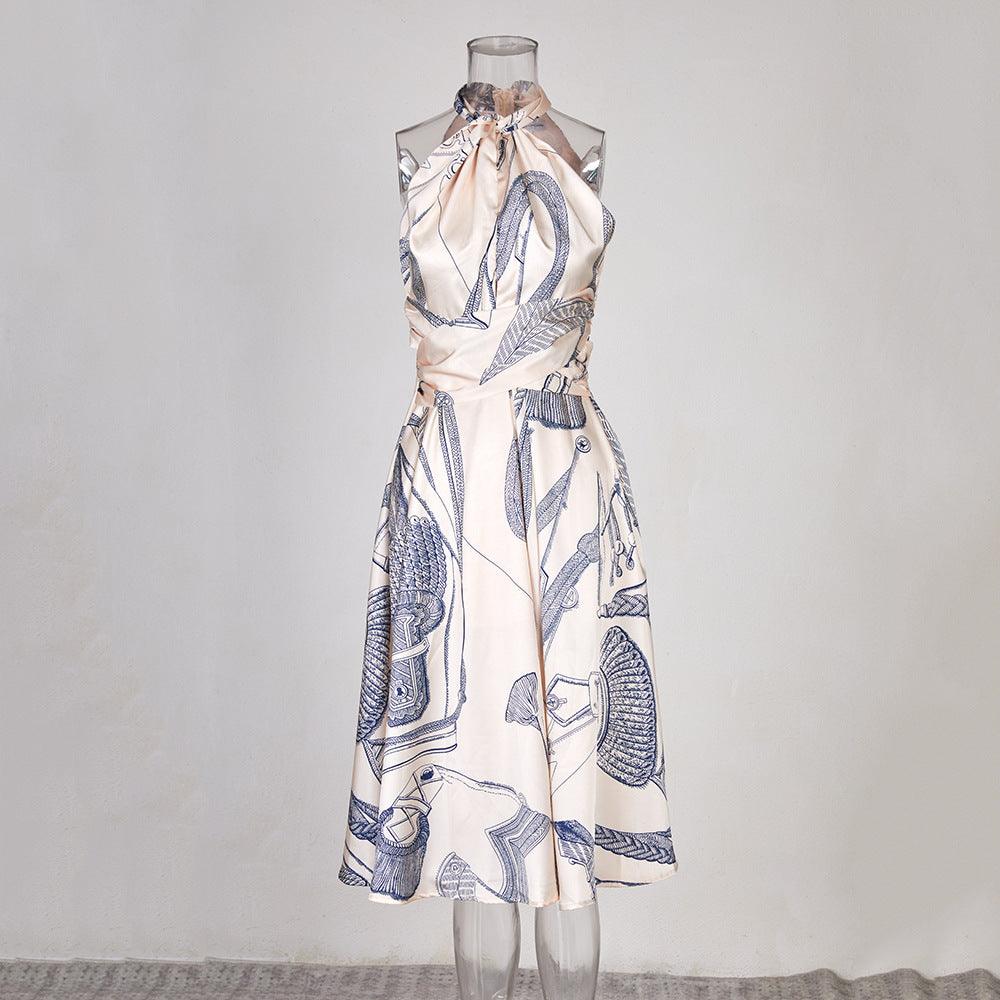 French Style Halterneck Printed Dress - Trendy Mix