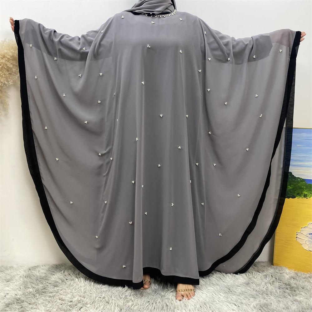 Chic Batwing Sleeve Chiffon Muslim Robe with Elegant Patchwork for Middle Eastern Fashion - Trendy Mix