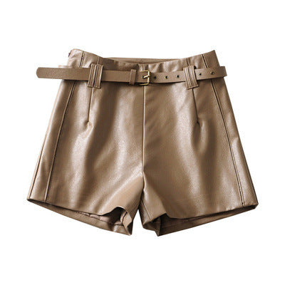 High-waist bud leather shorts