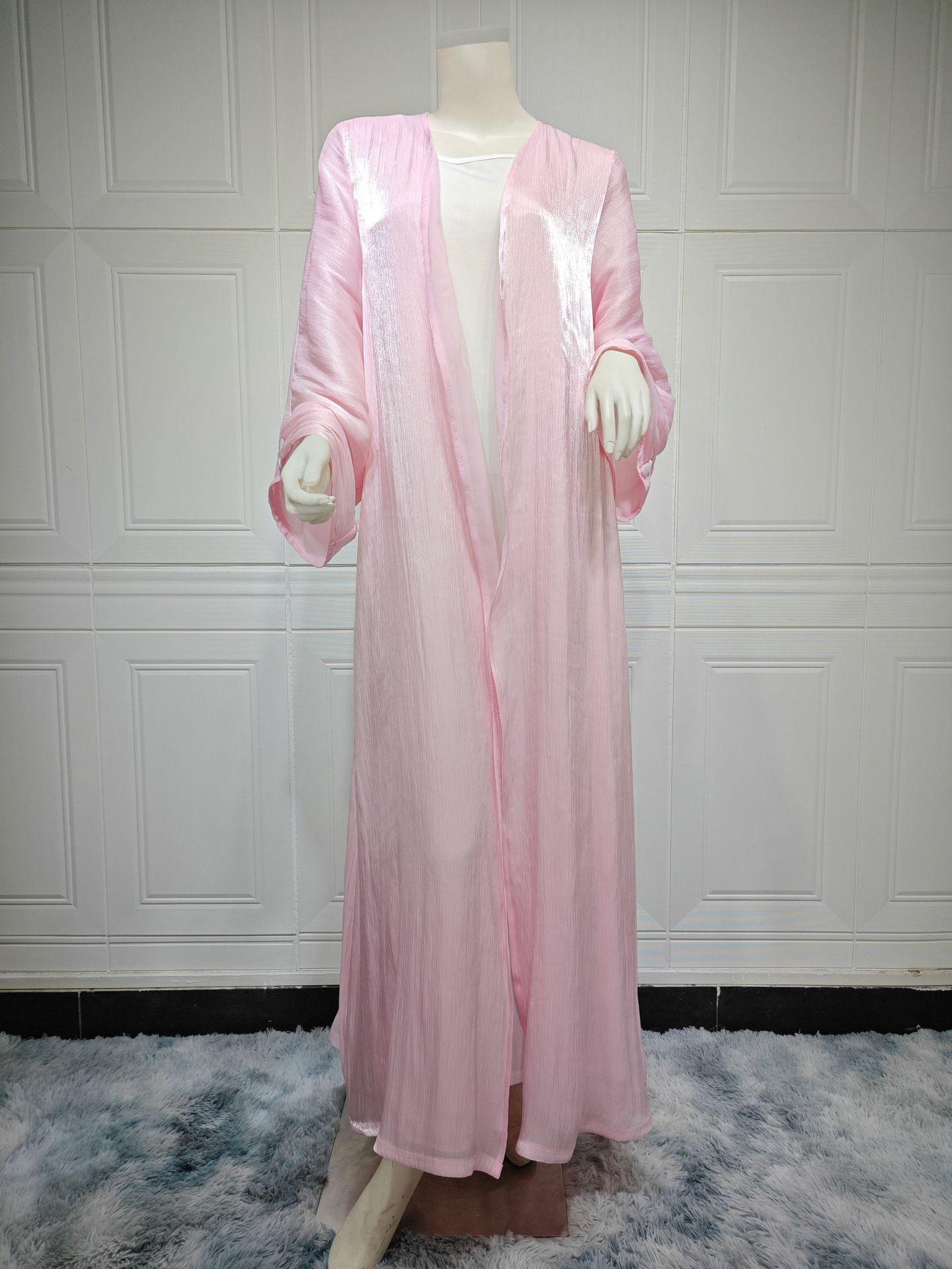 Elegant Silk Muslim Robe with Long Sleeves and Buttons - Trendy Mix