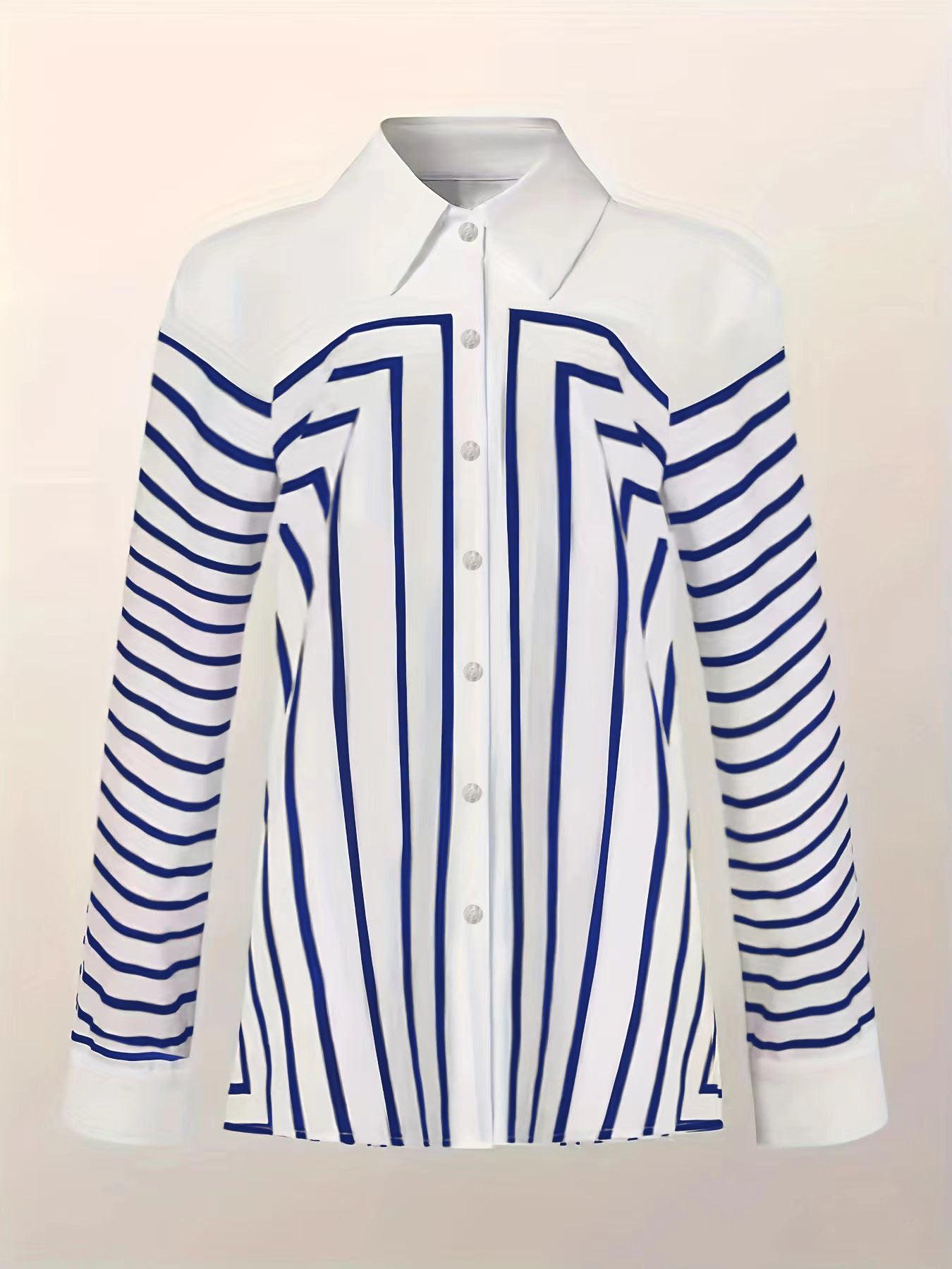 Autumn Striped Shirt Women's Long Sleeve Loose Silk Top - Trendy Mix