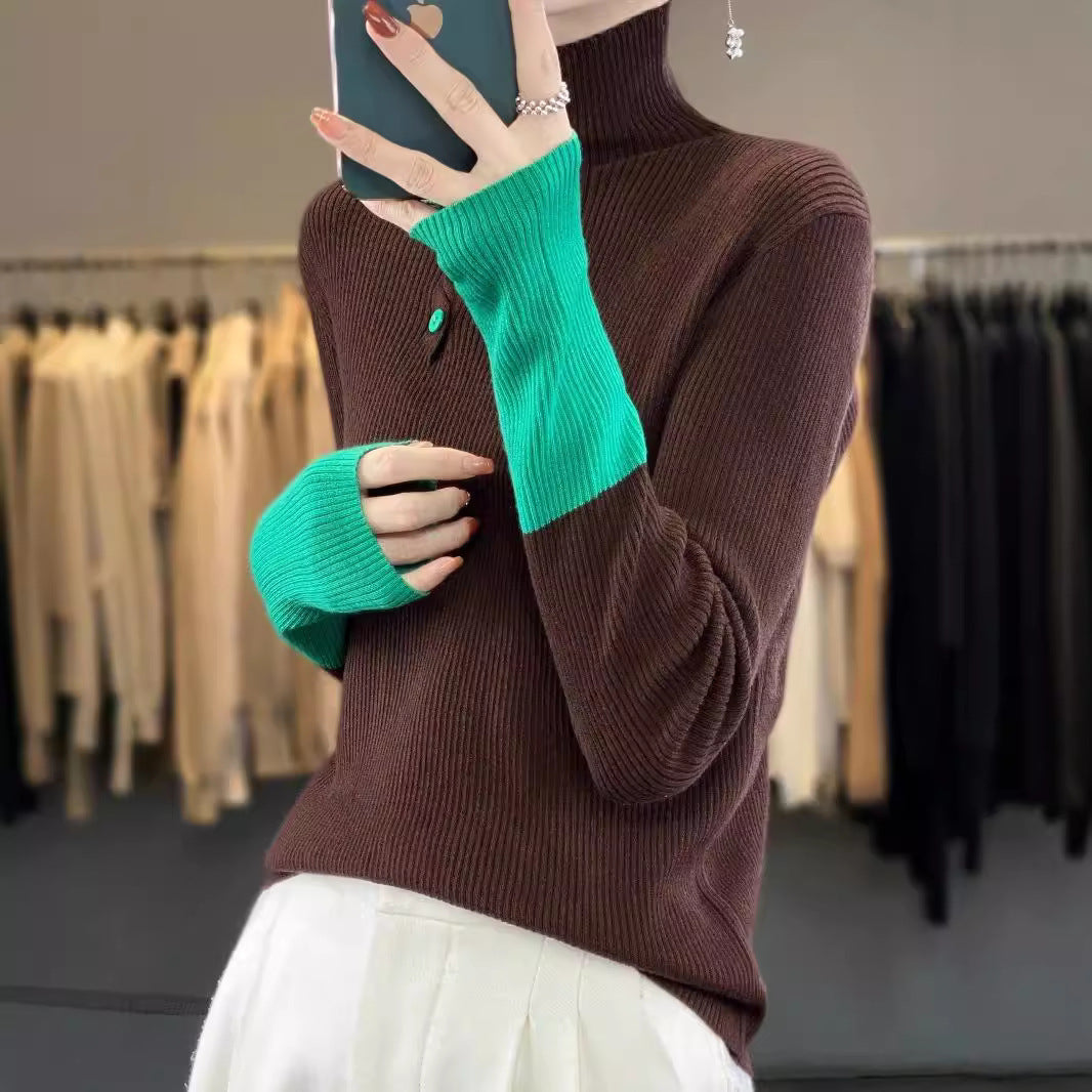 Color Matching Turtleneck Wool Sweater All-matching