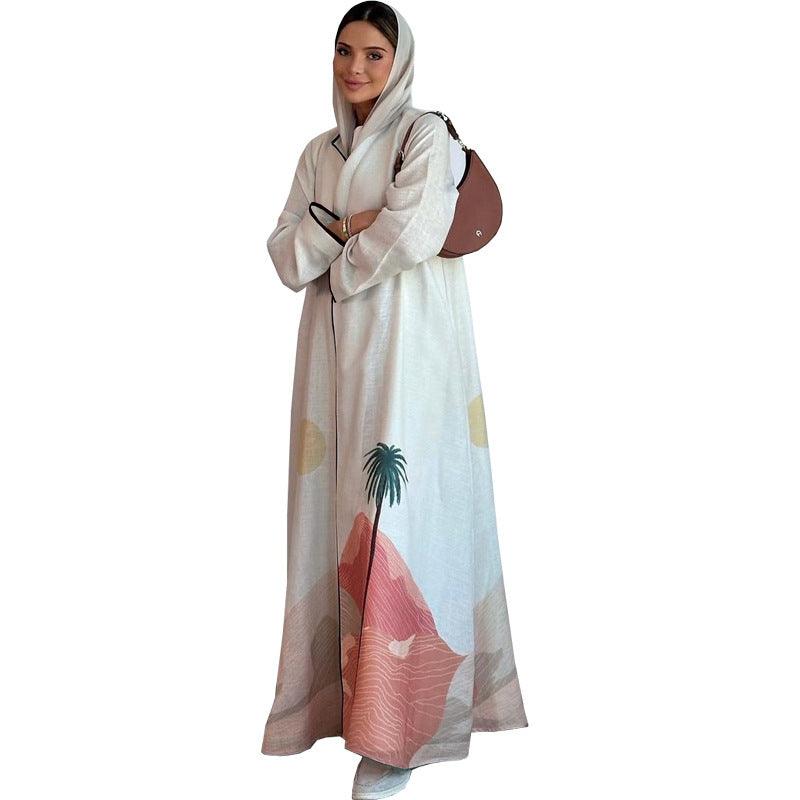 Elegant White Muslim Abaya Cardigan Coat for Women - Trendy Mix