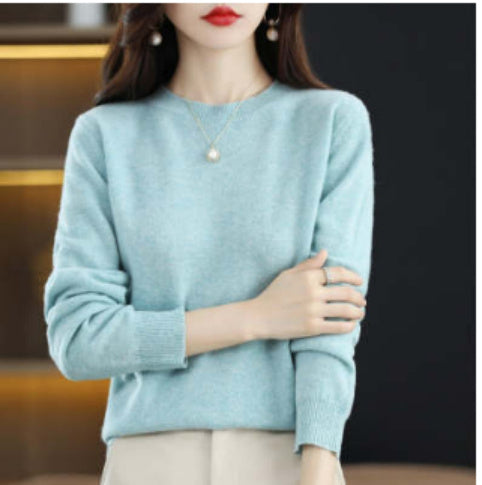 Wool Blended New Women's Loose Round Neck Solid Sweater - Trendy Mix