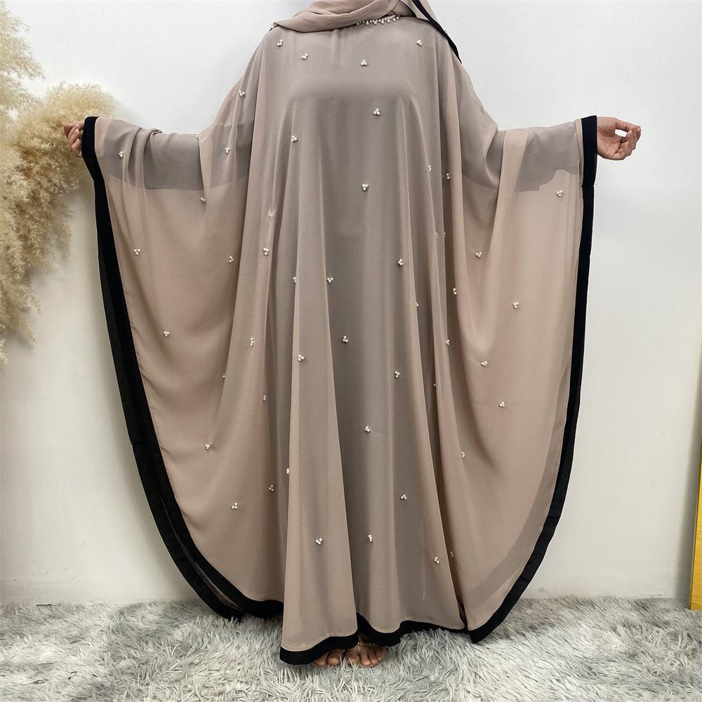 Chic Batwing Sleeve Chiffon Muslim Robe with Elegant Patchwork for Middle Eastern Fashion - Trendy Mix