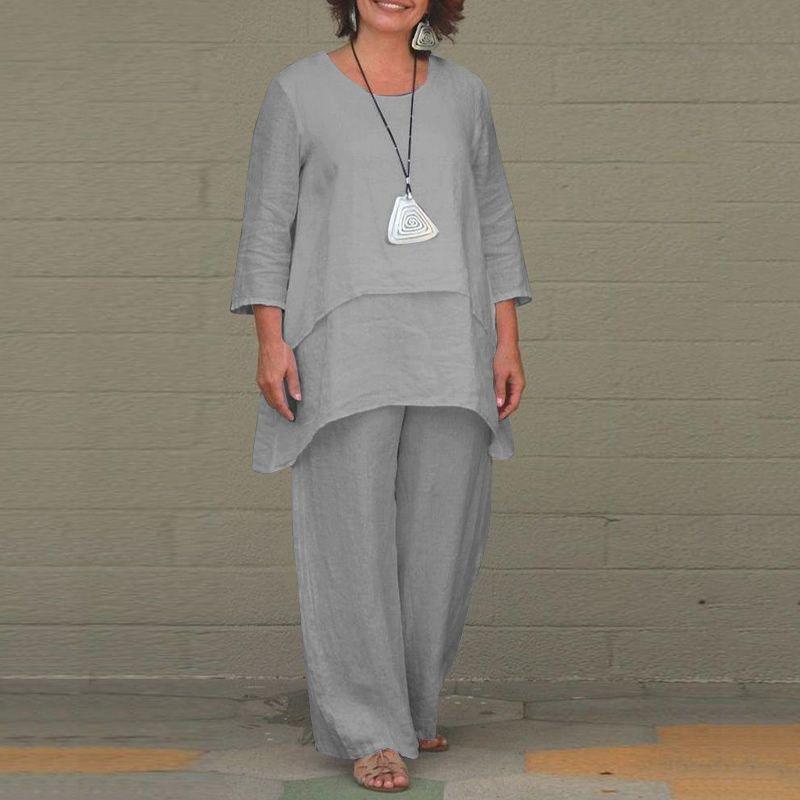 Imitation Cotton And Linen Casual Plus Size Irregular Long Sleeve Suit - Trendy Mix