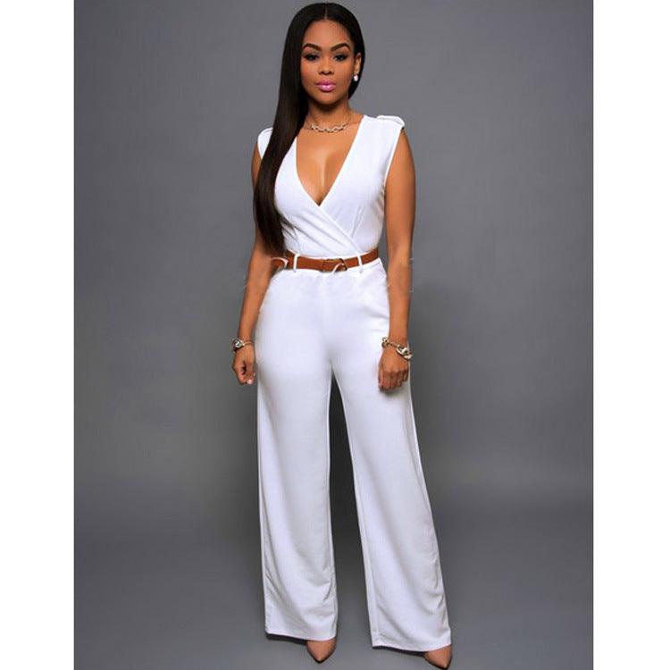 High Waist V-neck Wide-leg Pants Irregular Suit With Belt - Trendy Mix