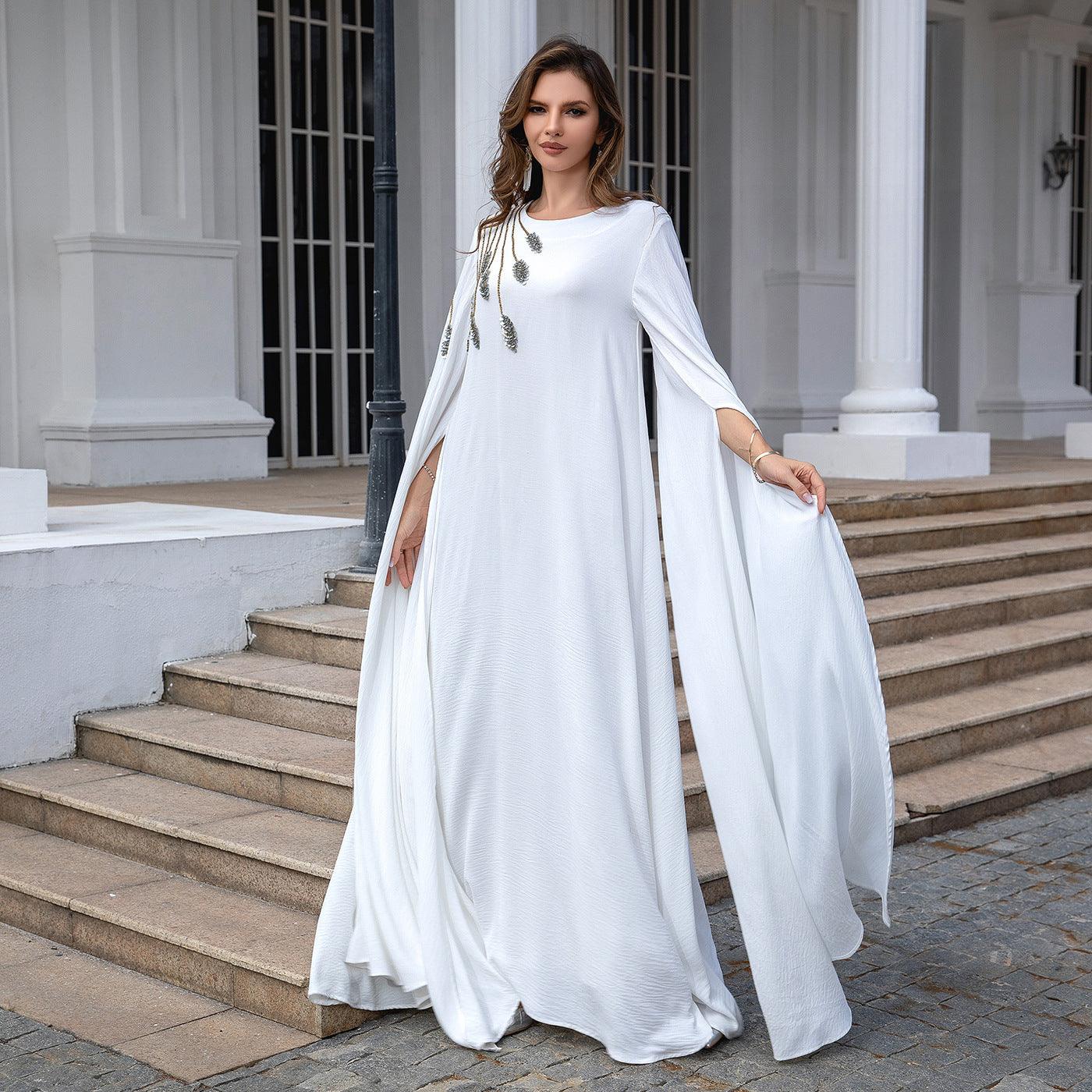 Embroidered White Abaya Robe for Women - Trendy Mix