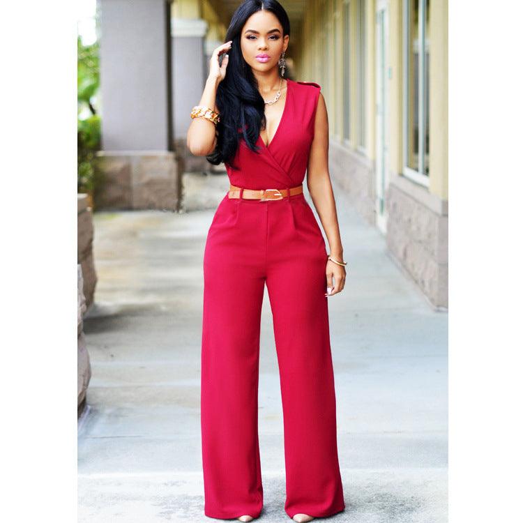 High Waist V-neck Wide-leg Pants Irregular Suit With Belt - Trendy Mix