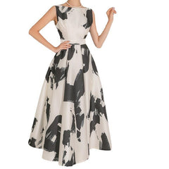 Ink Art Printed Round Neck Sleeveless High Waist Dress - Trendy Mix