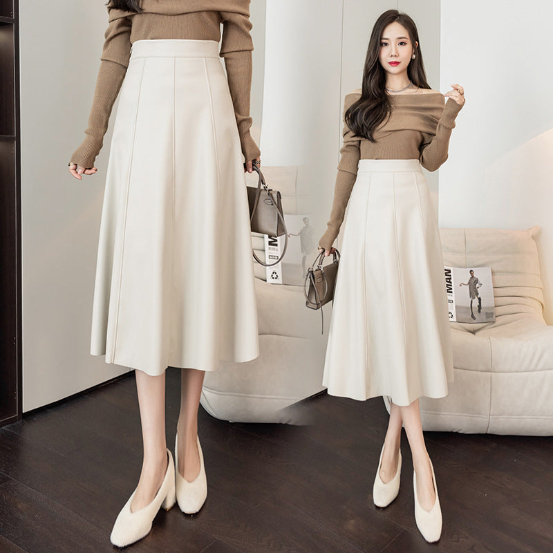 Women's Autumn And Winter High Waist PU Leather Skirt