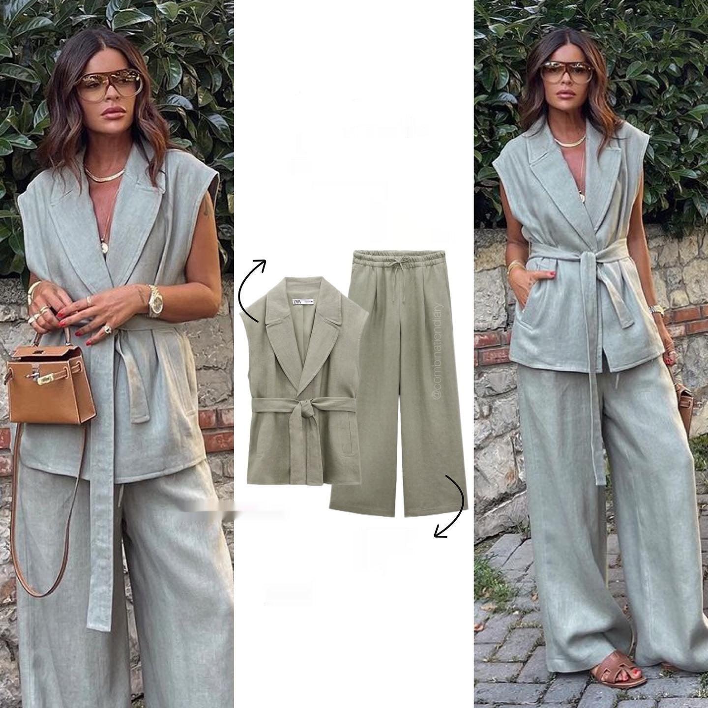 Women's Clothing With Belt Linen Vest Suit - Trendy Mix