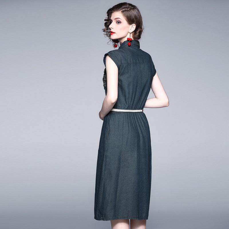 Sleeveless lapel pocket dress - Trendy Mix