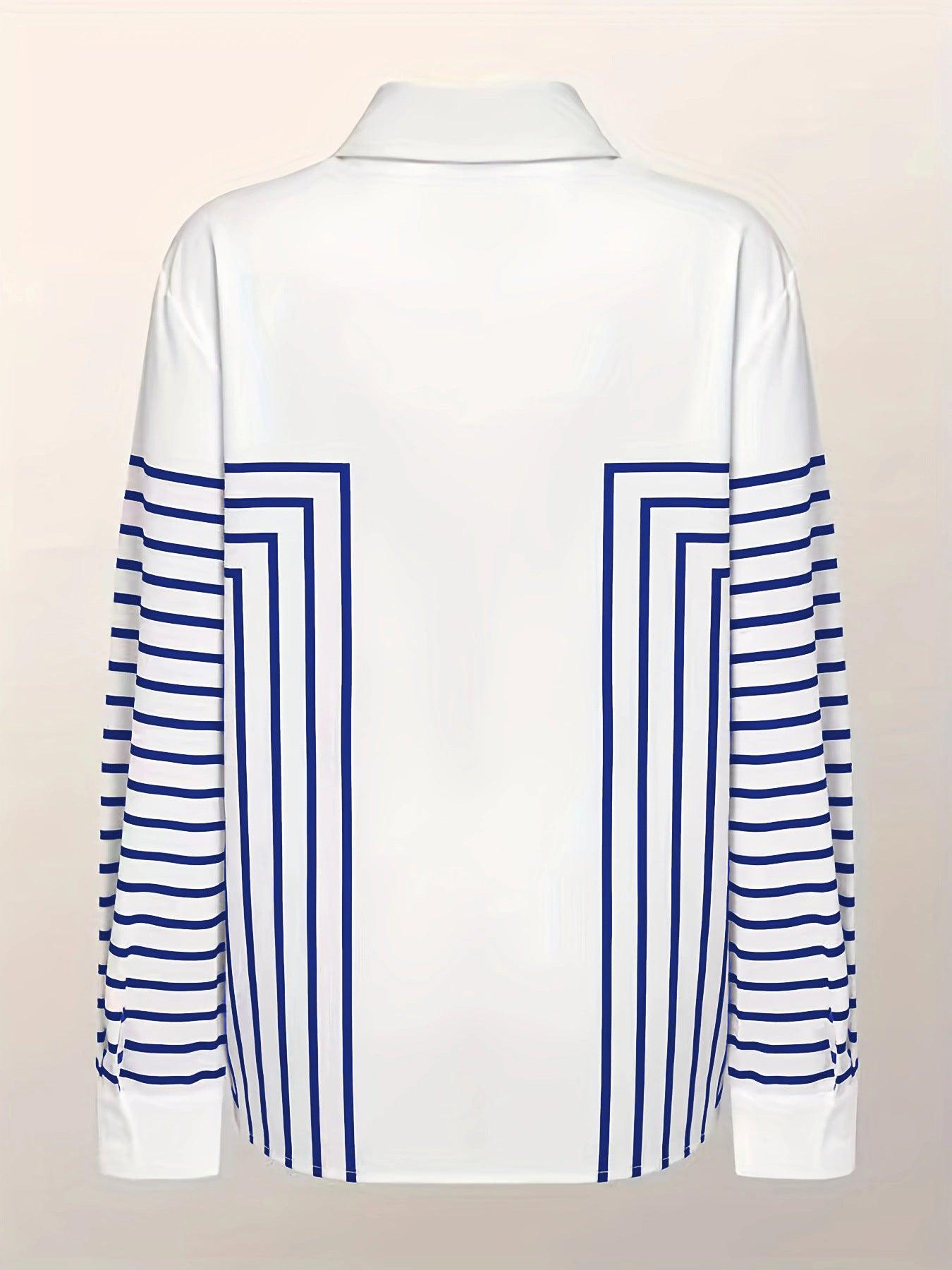 Autumn Striped Shirt Women's Long Sleeve Loose Silk Top - Trendy Mix