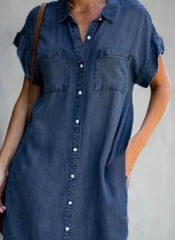 Blue Collar Short Sleeve Slim Dress - Trendy Mix