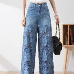 Women's Stitching High Waist Wide Leg Pants