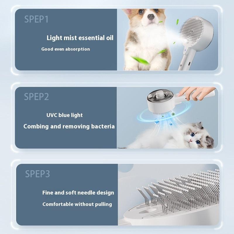 Pet Grooming Brush with UV Sterilization and Essential Oil Spray for Dogs and Cats - Trendy Mix