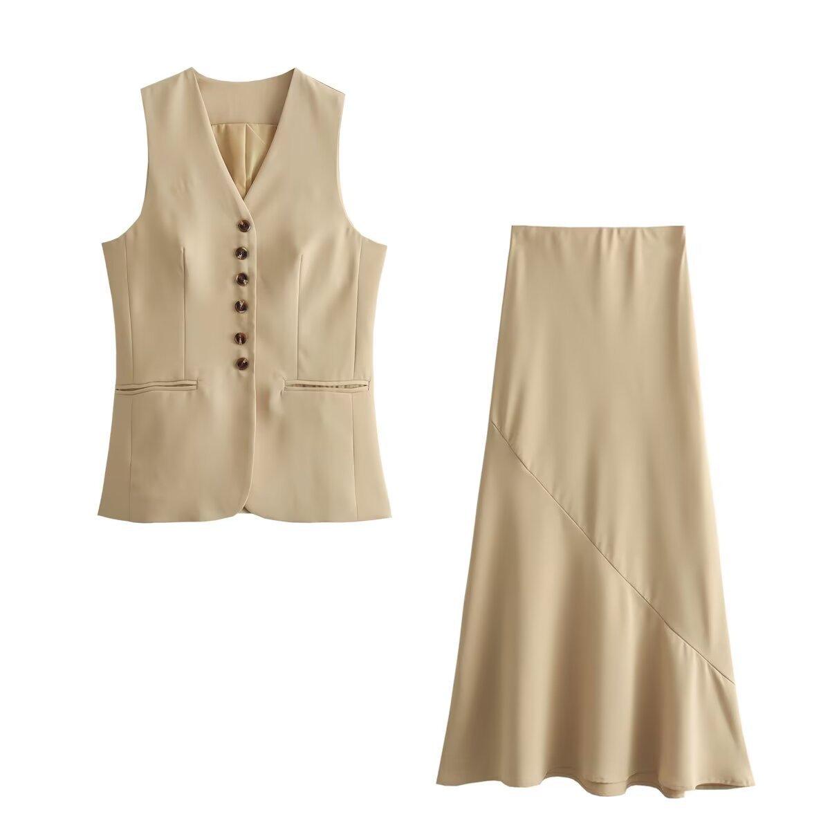 Sleeveless Long Vest Skirt Suit - Trendy Mix