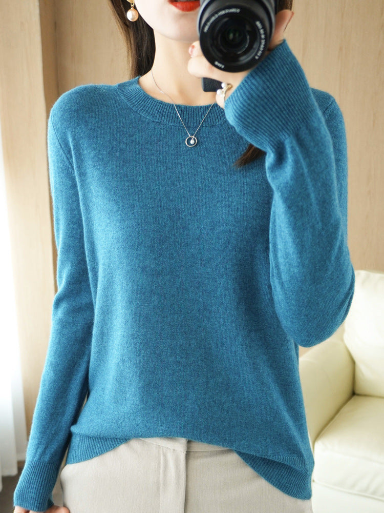 Wool Blended New Women's Loose Round Neck Solid Sweater - Trendy Mix