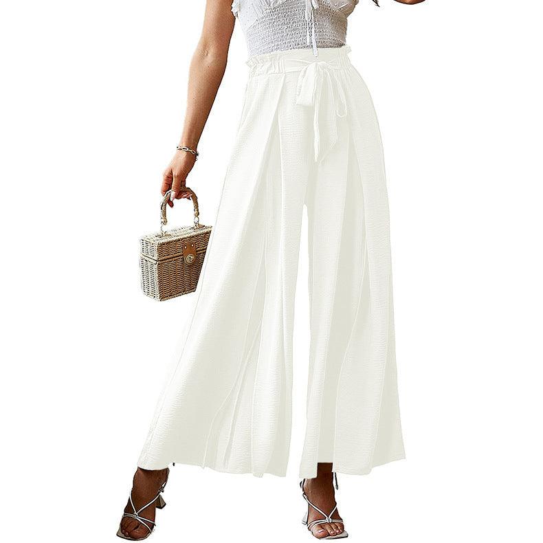 European And American Bow Loose High Waist Pleated Wide Leg Pants - Trendy Mix