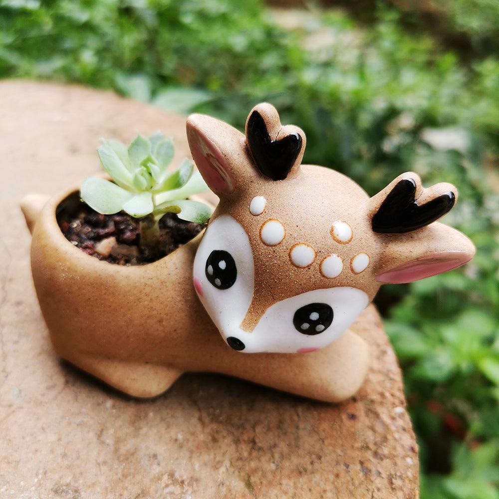 Hand Painted Elk Ceramic Ornament Succulent Flower Pot - Trendy Mix