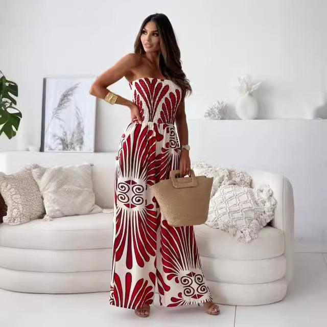 Smocked Waist Off-Shoulder Wide Leg Jumpsuit - Trendy Mix