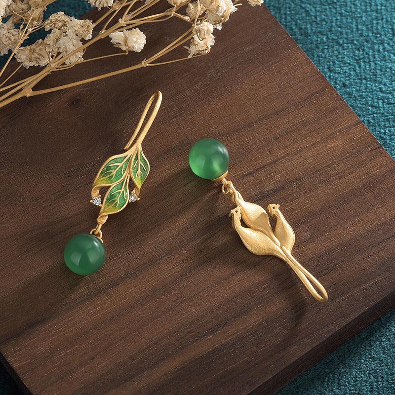 Classical Cheongsam Accessories Gold Plated Enamel Leaf Earrings - Trendy Mix