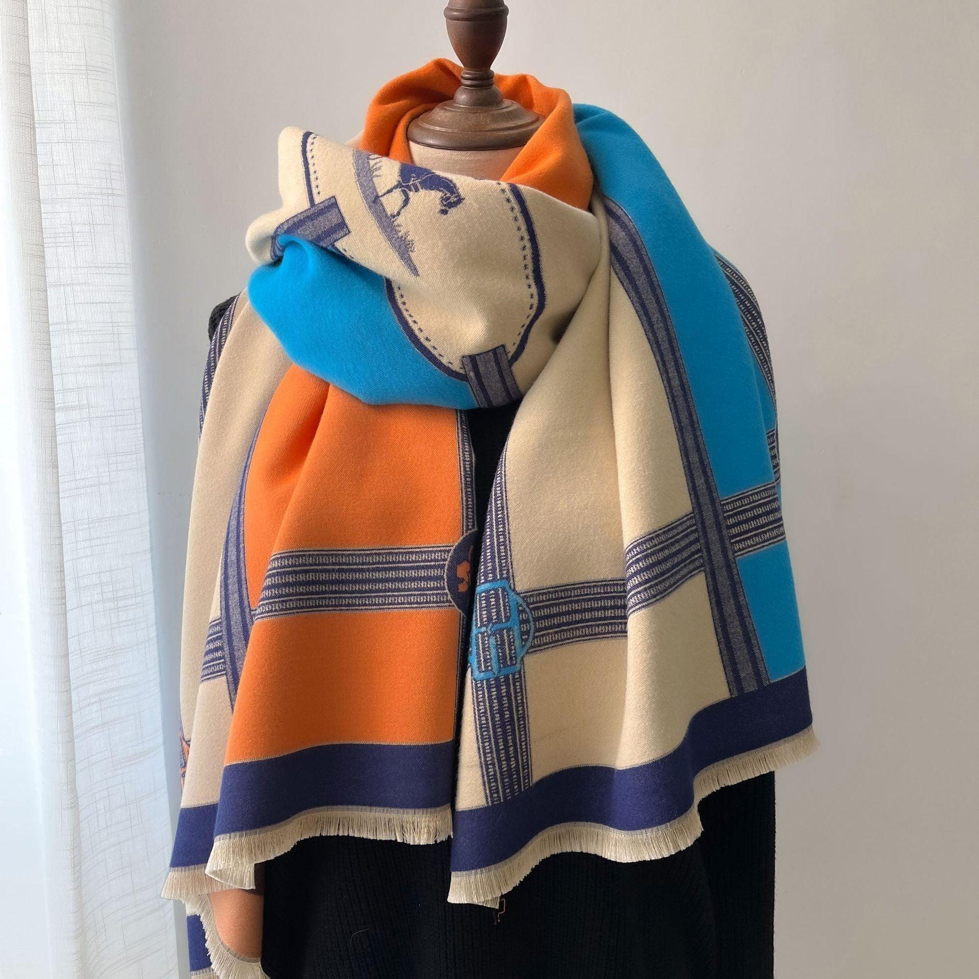 Color Blocking And Matching Cashmere Scarves For Women