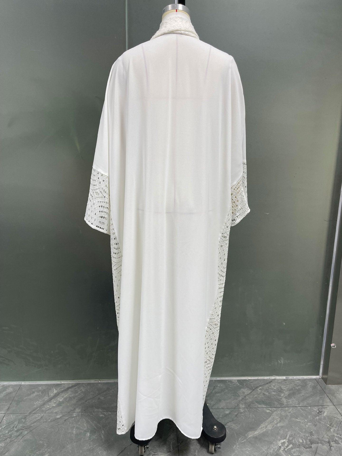 Elegant White Muslim Cardigan Robe for Women - Trendy Mix