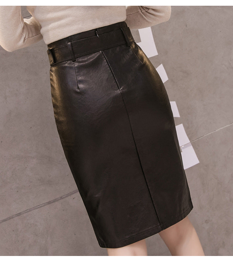 PU Leather Split A Shape Skirt